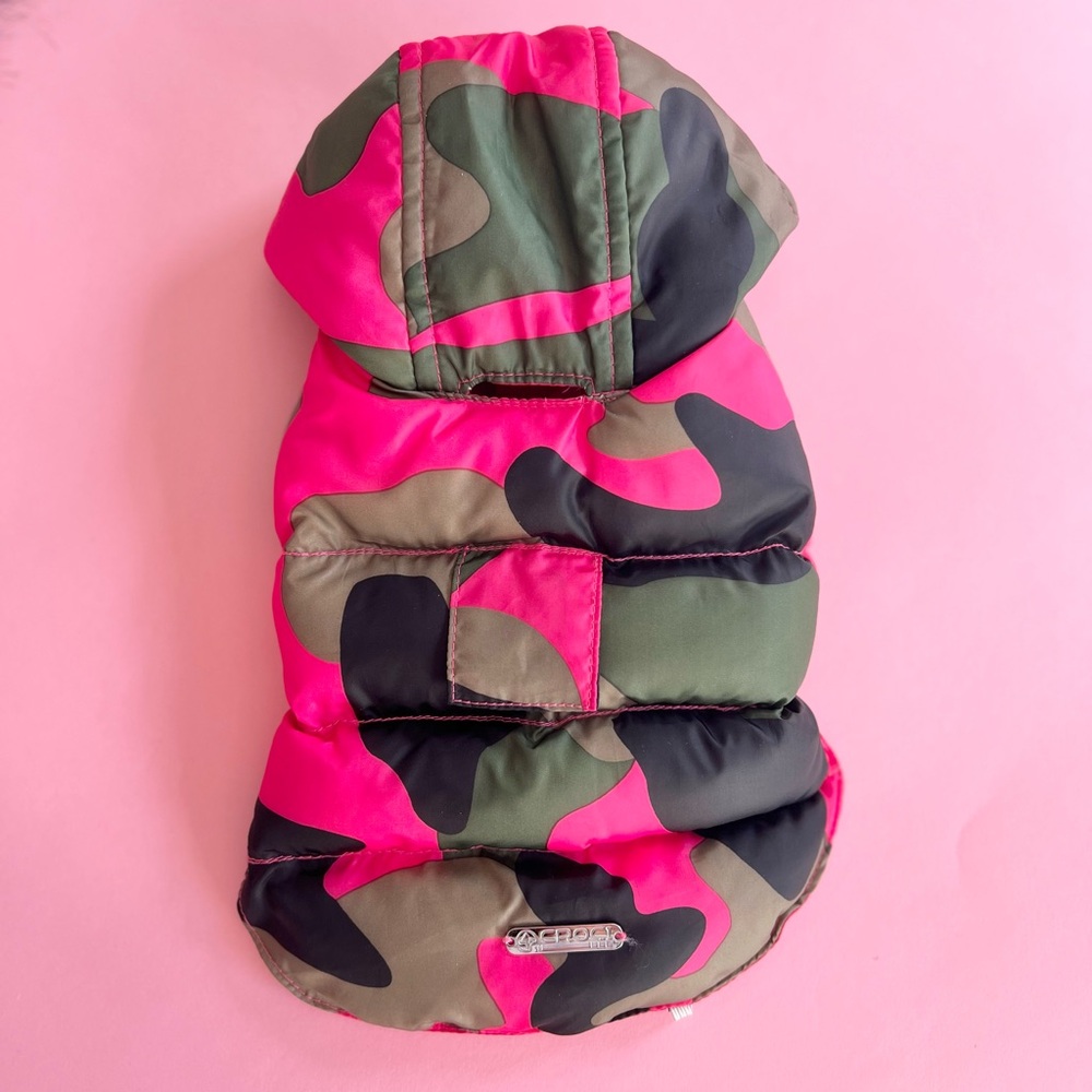 Pink and Green Camouflage Dog Puffer Vest. Size XS
